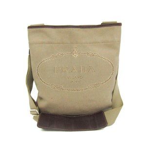 Prada Women,Men Leather,Canvas Shoulder Bag Beige,Dark Brown